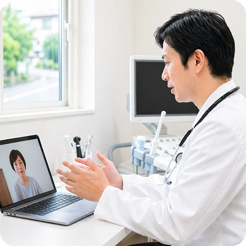 医師がオンライン診療で患者さまと話している様子